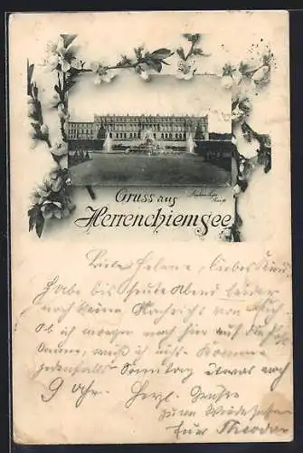 AK Herrenchiemsee, Schlossansicht mit Brunnen