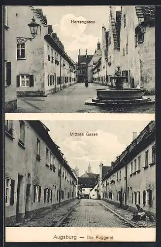 AK Augsburg, Die Fuggerei, Herrengasse und Mittlere Gasse