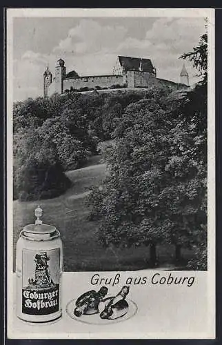 AK Coburg, Veste Coburg und Coburger Hofbräu-Bierkrug