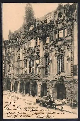 AK Dresden, Centraltheater mit Kutsche