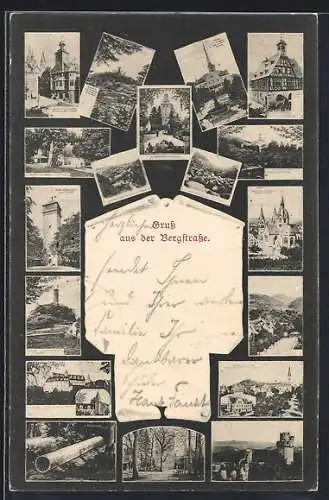 AK Heppenheim a. d. Bergstrasse, Marktbrunnen und Rathaus, Alsbacher Schloss