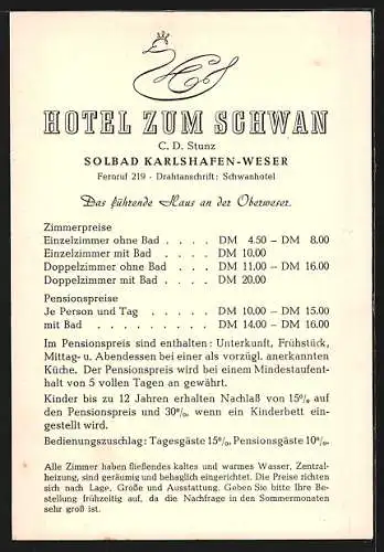 AK Bad Karlshafen, Hotel Zum Schwan, Bes. C. D. Stunz