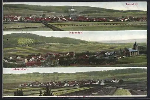 AK Nauendorf / Sachsen-Weimar, Totalansicht mit Kirche, Ansichten von Tonndorf und Hohenfelden