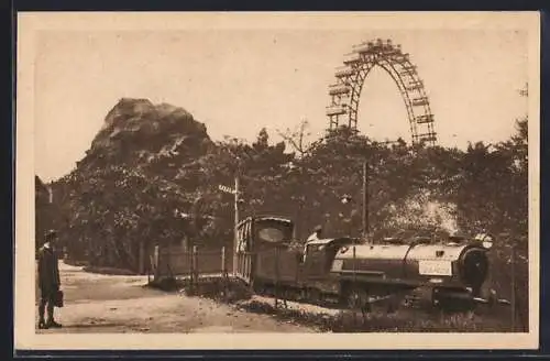 AK Wien, Liliputbahn und Riesenrad am Wiener Prater