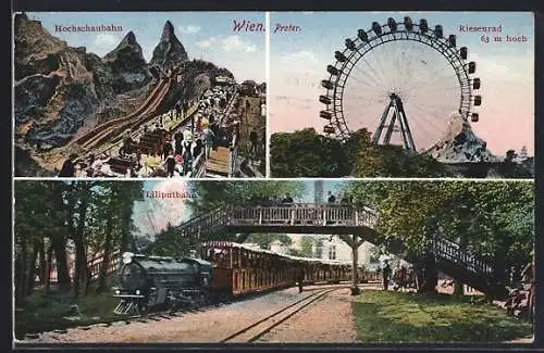 AK Wien, Wiener Prater, Riesenrad, Kleinbahn