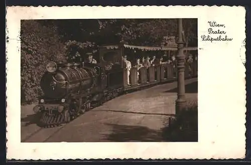 AK Wien, Liliputbahn mit Fahrgästen am Wiener Prater