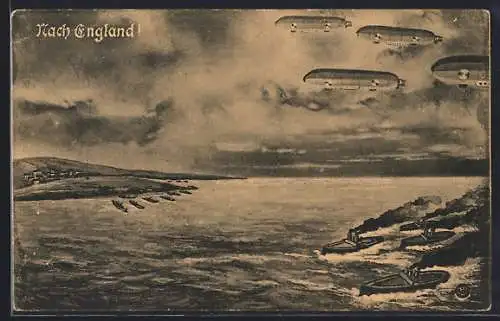AK Zeppeline und Kriegsschiffe auf dem Weg nach England