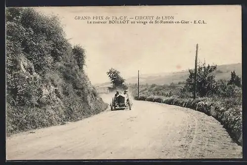 AK Circuit de Lyon, Le coureur Boillot au virage de St-Romain-en-Gier, Autorennen
