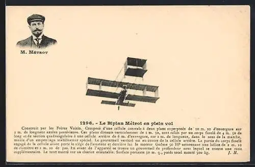 AK Le Biplan Métrot, Flugzeug