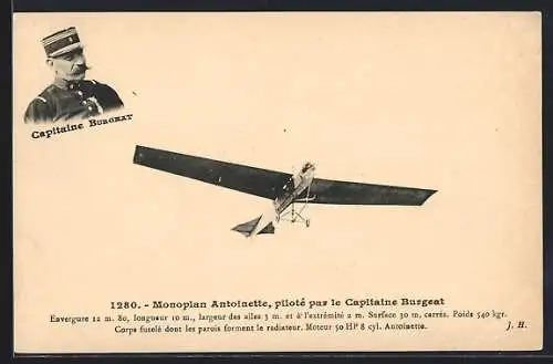 AK Monoplan Antoinette, piloté par le Capitaine Burgeat, Flugzeug