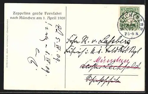 AK München, Zeppelins grosse Fernfahrt 1909