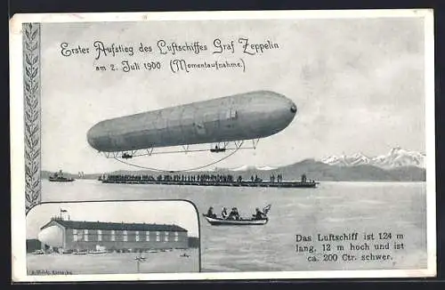 AK Erster Aufstieg des Luftschiffes Graf Zeppelin am 02. Juli 1900