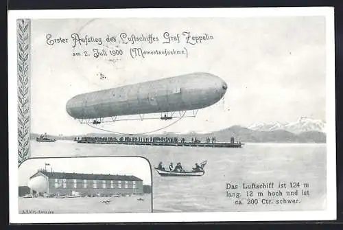 AK Erster Aufstieg des Luftschiffes Graf Zeppelin am 02. Juli 1900