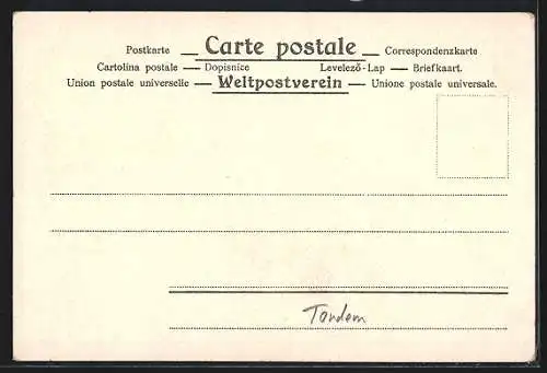 Lithographie Engel auf einem Tandem-Fahrrad