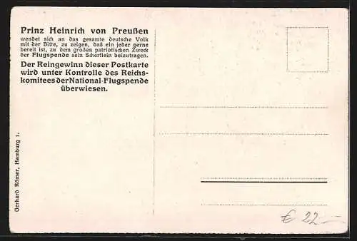 AK National-Flugspende 1912, Prinz Heinrich v. Preussen in Rüstung mit versch. Flugzeugmodellen