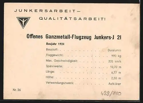 AK Flugzeug Junkers-J 21 auf Rollfeld