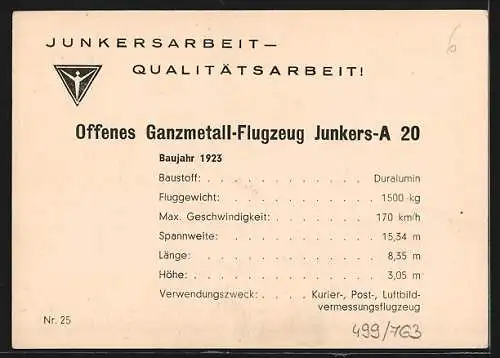 AK Flugzeug Junkers-A 20