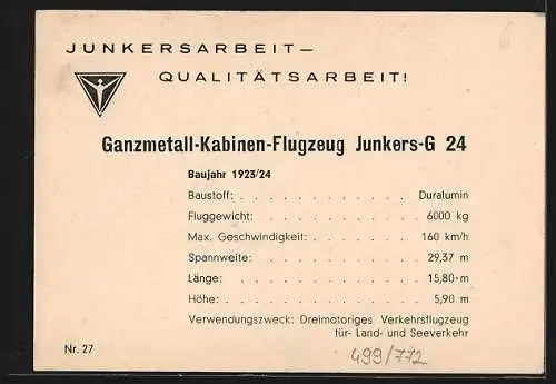 AK Flugzeug Junkers-G 24