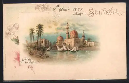 Lithographie Ägypten, A L`entree d`un viallage arabe