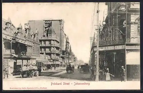 AK Johannesburg, Pritchard Street with Horse Carriages and Foot Traffic
