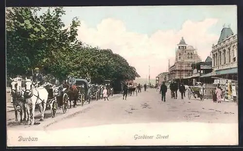 AK Durban, Gardiner Street with Horse Carriages and Foot Traffic
