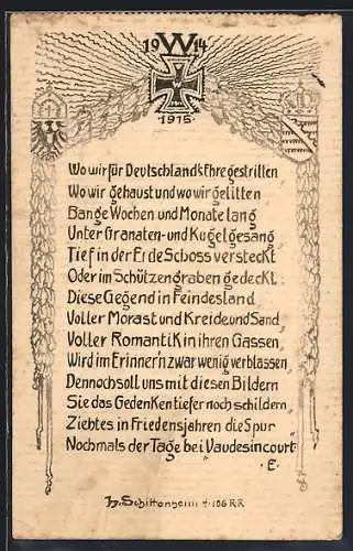 AK Eisernes Kreuz mit Gedicht, Wo wir für Deutschland`s Ehr gestritten...