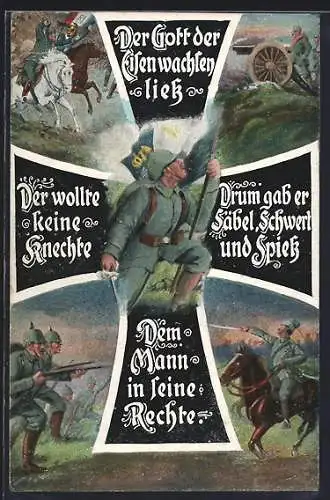 AK Eisernes Kreuz mit Soldat und Schlachtszenen