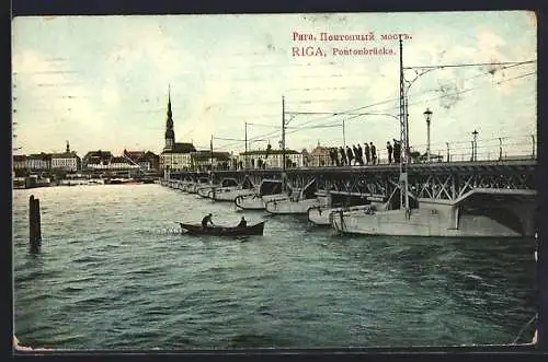 AK Riga, Pontonbrücke und Stadtpanorama