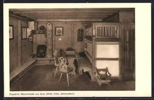 AK St. Moritz, Engadiner Bauernstube aus Zuoz (Mitte 17. Jahrhundert)