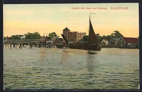 AK Zaandam, Gezicht o. d. Zaan met Tolbrug
