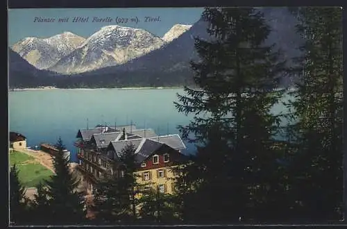 AK Breitenwang /Tirol, Plansee mit Hotel Forelle aus der Vogelschau