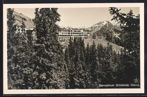 AK Davos, Sanatorium Schatzalp mit Bergspitze