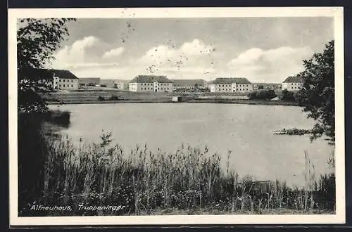 AK Altneuhaus, Truppenlager vom See aus gesehen