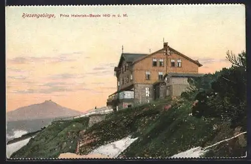 AK Prinz Heinrich-Baude, Riesengebirge, Blick den Hang entlang