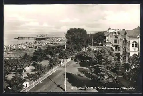 AK Ahlbeck / Ostseebad, Strandpromenade und Seebrücke