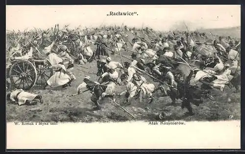 Künstler-AK Polnische Soldaten in einer Schlacht, Raclawice