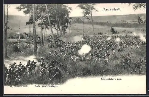 Künstler-AK Polnische Soldaten in Uniformen im Gefecht, Raclawice