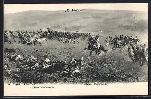 Künstler-AK Polnische Soldaten in Uniformen im Kampf, Raclawice