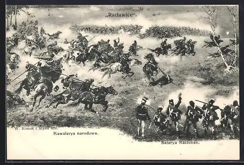 Künstler-AK Polnische Soldaten in Uniformen in einer Schlacht