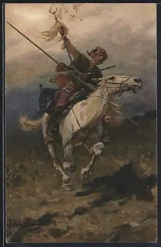 Künstler-AK Le Messager de Victoire, polnischer Soldat zu Pferd