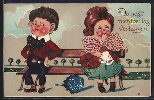 AK Verlassene kleine Dame weist die Blumen ihres Kavaliers zurück