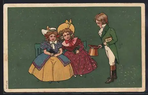 Künstler-AK Kinder spielen in festlichen Kleidern