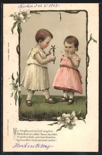 AK Junge und Mädchen mit einem Windrad