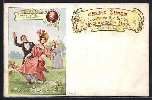 AK Reklame für Creme der Firma Simon, Mann und Frau in eleganter Kleidung beim Tanzen