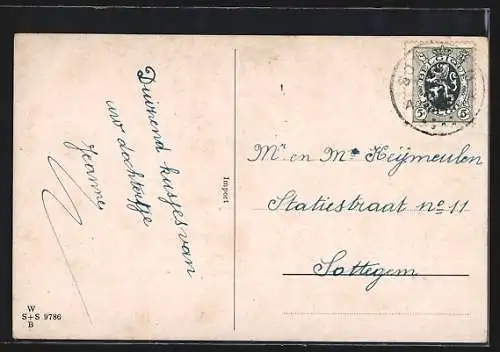 AK Erst die Arbeit, dann`s Vergnügen. Kleine Jungs mit Ruderboot, Mädchen mit Schirm
