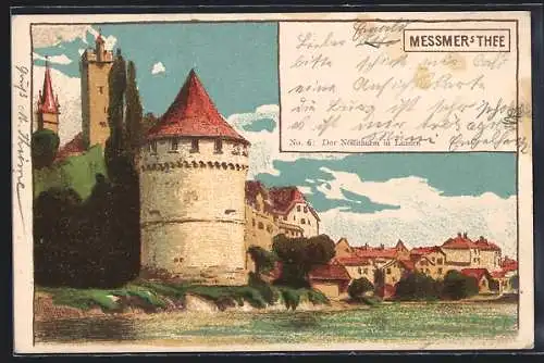 AK Luzern, Teilansicht mit Nöllithurm, Reklame für Messmers Tee