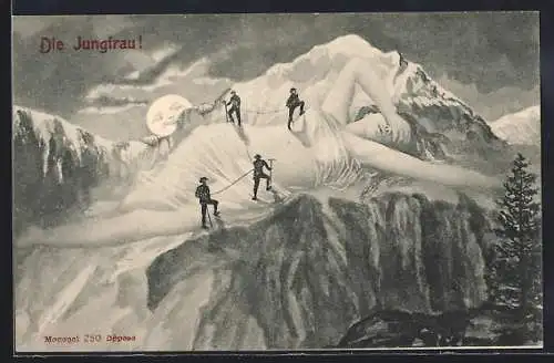 AK Die Bergsteiger kraxeln auf der Jungfrau, Berggesichter