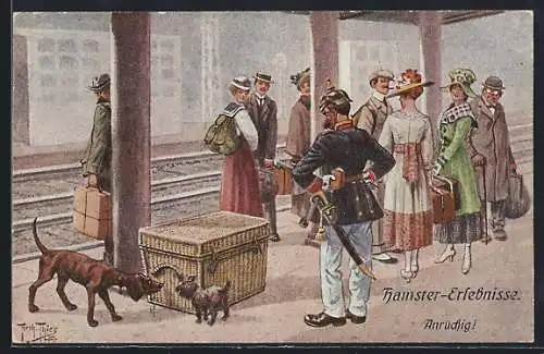 Künstler-AK A. Thiele: Hamster-Erlebnisse, Soldat blickt auf eine Kiste hinab