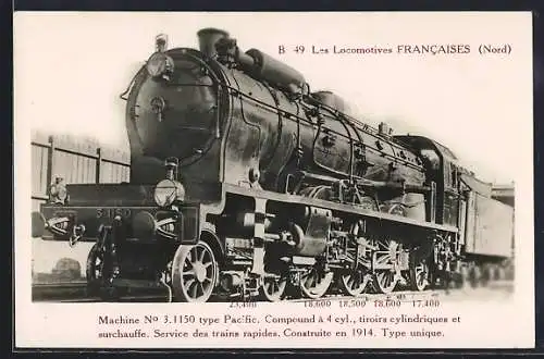 AK Les Locomotives Francaises, Machine No. 3.1150 type Pacific