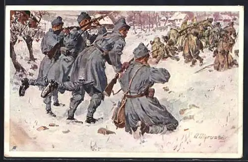 AK Rotes Kreuz Nr. 200: Gefreiter Höhl und die Infanteristen Stanimaier, Grillitsch und Mausch im Kampf